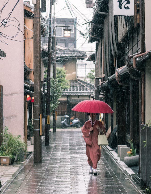 Ban on tourist in Gion district. A geisha walking through the Gion alley